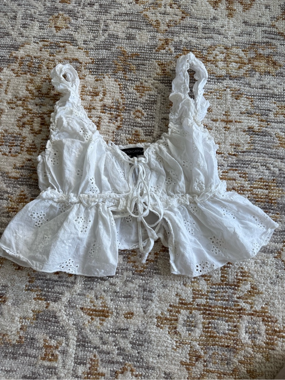 Cotton Candy LA White Eyelet Ruffle Tie Front Crop Top Small